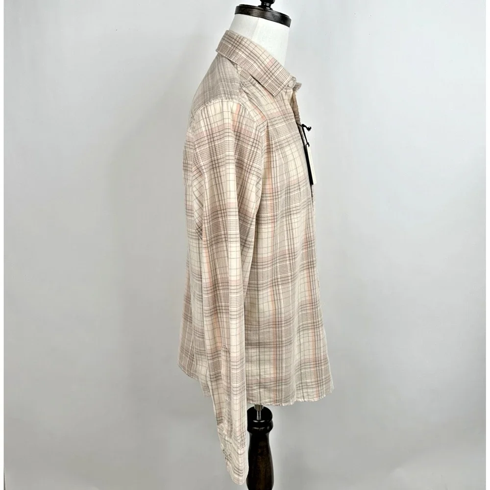 NWT Banana Republic Standard Fit Lightweight Corduroy Shirt MEDIUM‎ Cream Plaid